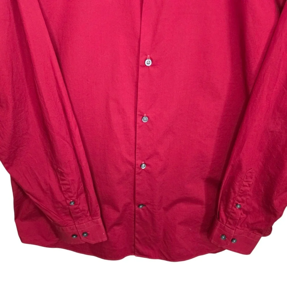 Banana Republic Dress Shirt Mens 17-17.5 XL Burgundy Button Slim Fit Career